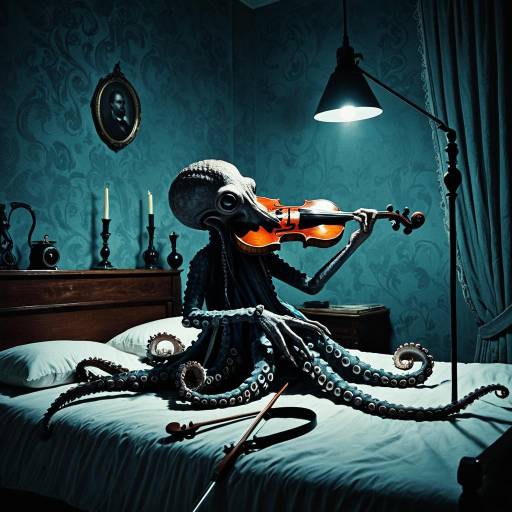 Surreal Octopus Violinist in Vintage Style