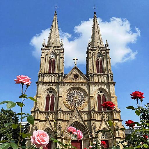 Vibrant Gothic Church with Roses