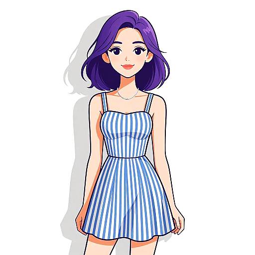 Woman in Blue and White Striped Summer Dress