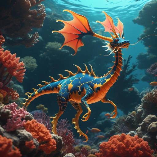 Vibrant Leafy Sea Dragon in Coral Reef Vibrant Leafy Sea Dragon in Coral Reef