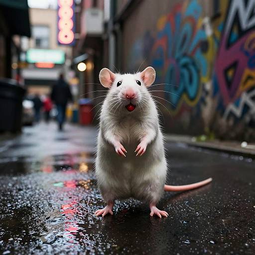 Neon-Lit Rat with Lipstick