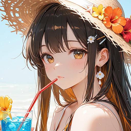 Windblown Beach Girl with Shell Ornaments