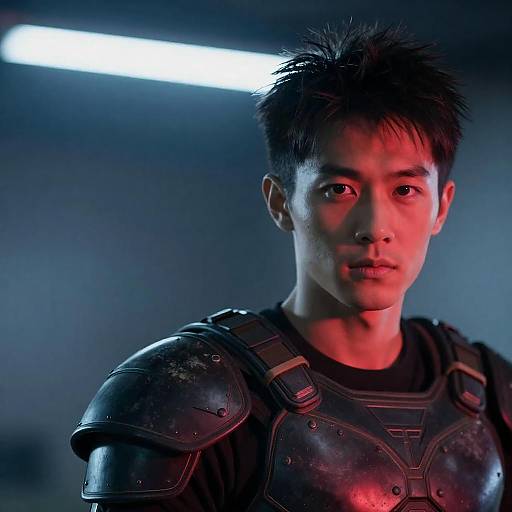 Cinematic Red and Blue Armored Portrait