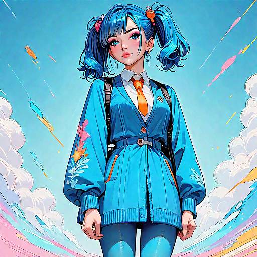 Anime Girl with Blue Twintails and Jacket