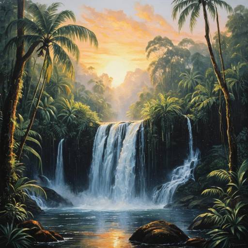 Tropical Rainforest Waterfall at Sunset Tropical Rainforest Waterfall at Sunset