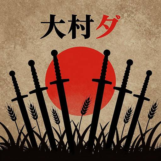 Silhouetted Swords Against Red Sun