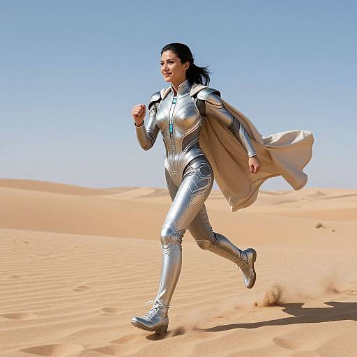 Futuristic Woman Running in Desert