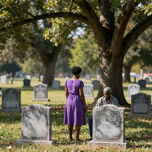 Serene Cemetery Scene with Individuals