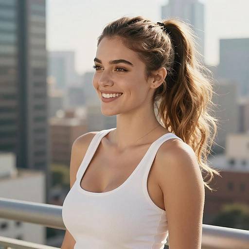Smiling Woman in Cityscape Portrait
