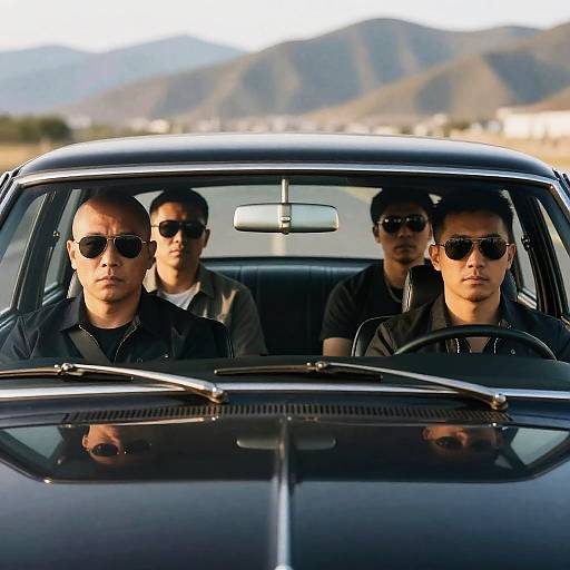 Vintage Car with Men in Mountains