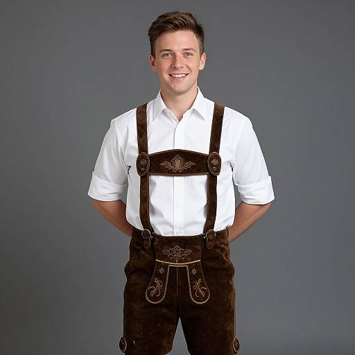 Smiling Male in Lederhosen Costume