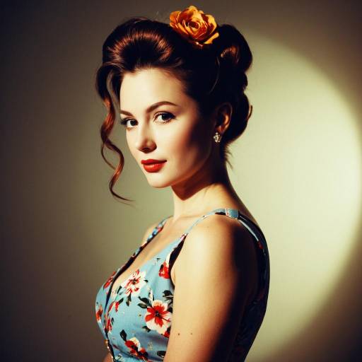 Woman with Pin-Up Updo Hairstyle in Floral Sundress Woman with Pin-Up Updo Hairstyle in Floral Sundress