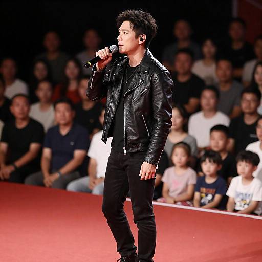 Male Singer in Leather Jacket Performing