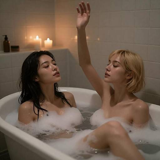 Candlelit Bubble Bath: Two Women Portrait