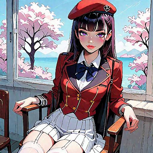 Anime Girl in School Uniform Sitting