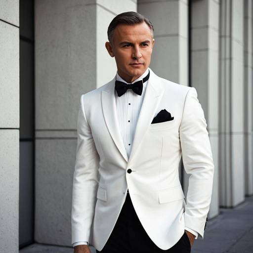 Man in White Tuxedo with Black Bow Tie