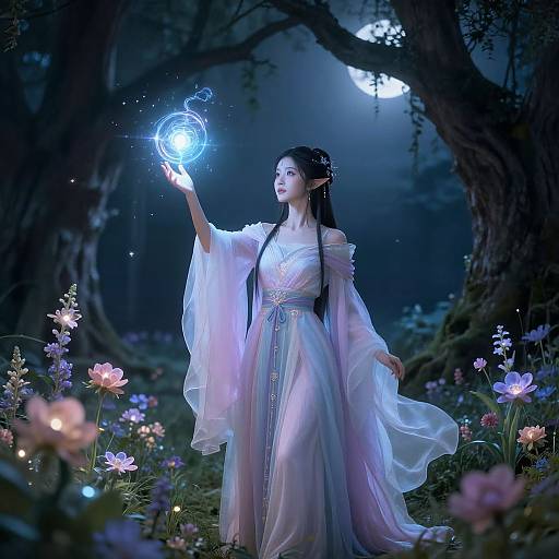 Eladrin Sorceress in Moonlit Glade