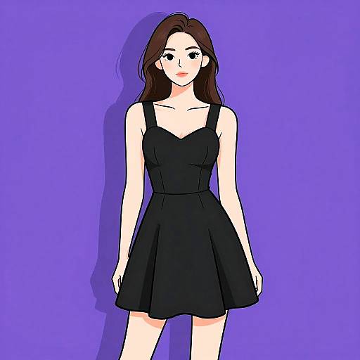 Illustration of Woman in Black Skater Dress