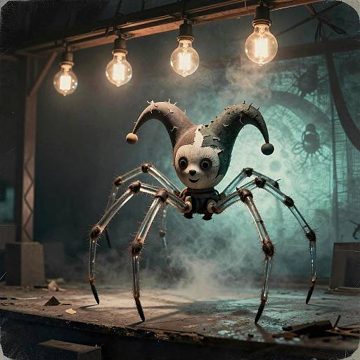 Whimsical Macabre Jester Spider Scene