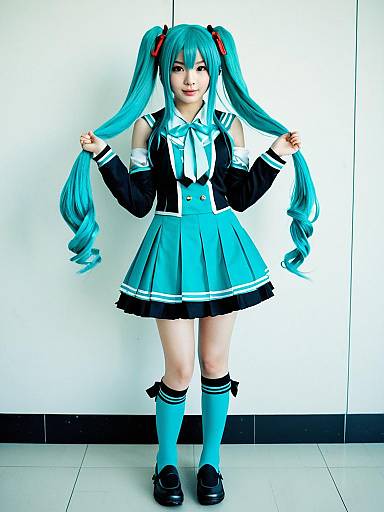 Cosplay photo of hachune miku. Costume clothes