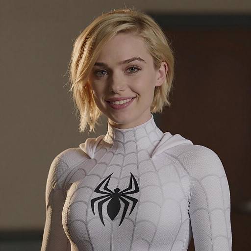 Blonde Woman in White Spider Suit Costume
