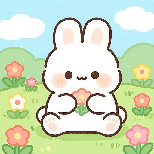 Whimsical Cartoon Rabbit in Spring