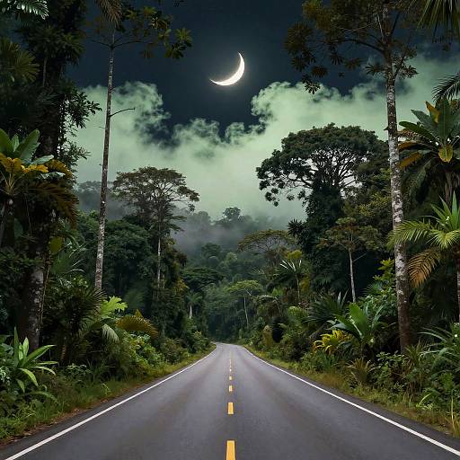 Misty Amazon Road Under Starry Moon