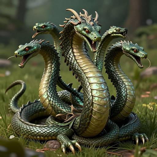 Photorealistic Five-Headed Hydra Artwork