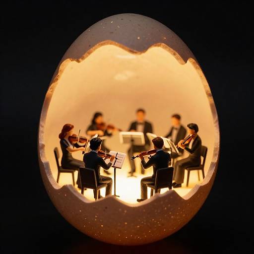 Miniature Musicians in Glowing Eggshell