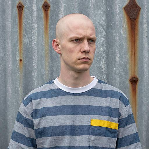 Man in Striped Prison Shirt Portrait
