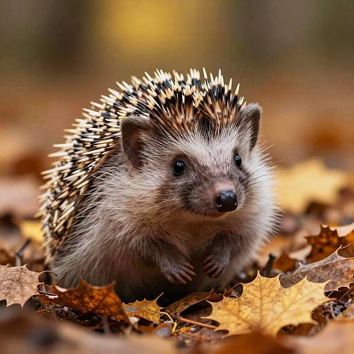 Adorable Baby Hedgehog in Autumn Nest