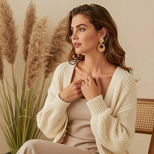 Calm Woman in Cream Cardigan Portrait