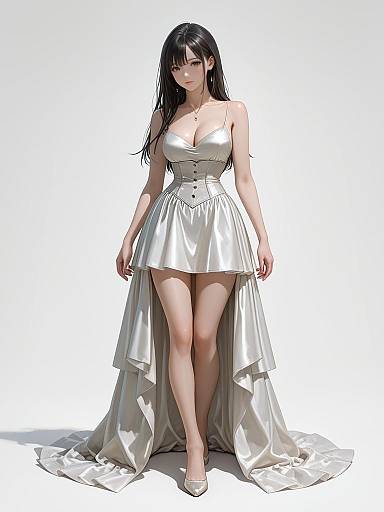 Elegant Woman in Ivory Satin Slip Dress