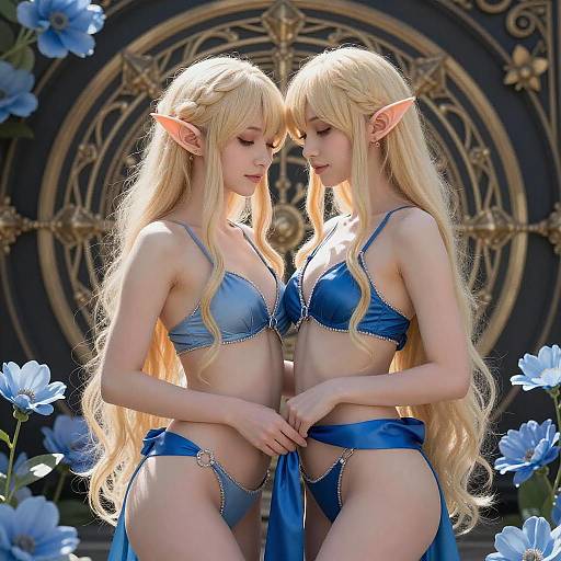 Ethereal Elf Twins with Blue Ribbon