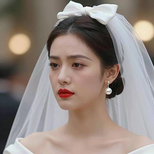 Elegant Woman in Veil and Pearls