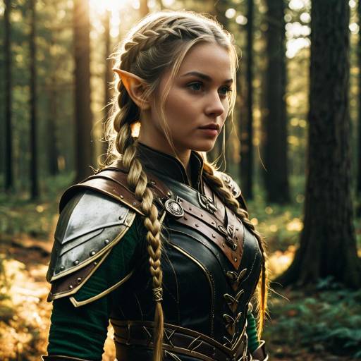 Female Elf Warrior with Braided Hair and Leather Armor