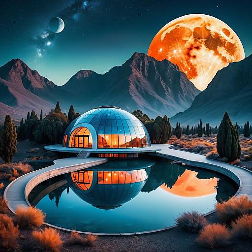 Futuristic Dome in Alien Twilight Landscape