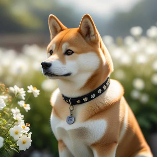 Realistic Shiba Inu in Floral Setting