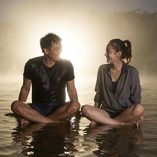 Backlit Nighttime Couple in Shallow Water