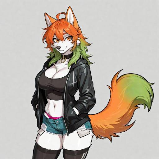 Furry Girl with Colorful Hair and Jacket