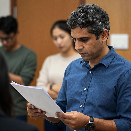 Intense Man with Papers and Friends