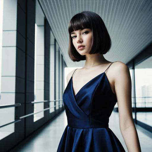 Young Woman in Silk Cocktail Dress with Bob Hairstyle Young Woman in Silk Cocktail Dress with Bob Hairstyle