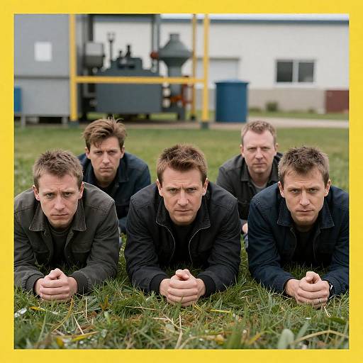 Five Men Lying on Grass Outdoors