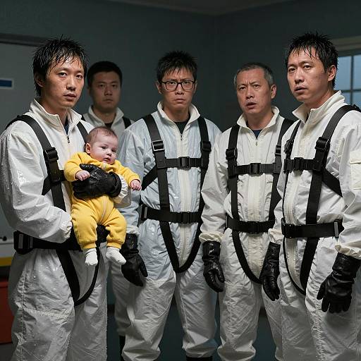 Mysterious Scene with Men in Jumpsuits