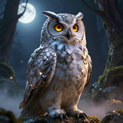 Confident Male Owl Wizard in Moonlit Forest