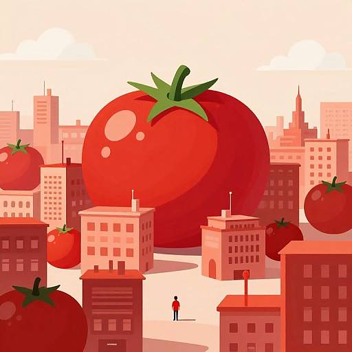Surreal Tomato Cityscape Illustration