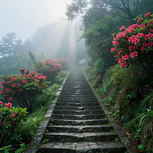 Misty Mountain Path with Stone Steps