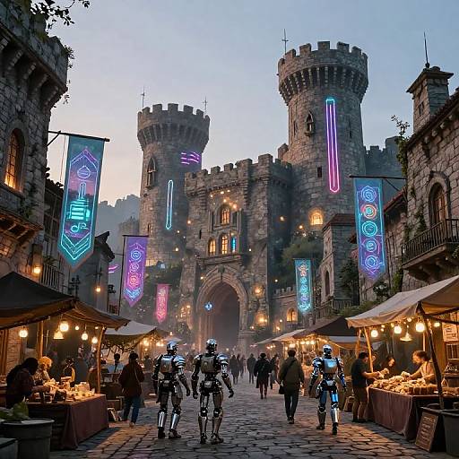 Futuristic Medieval Cyberpunk Cityscape