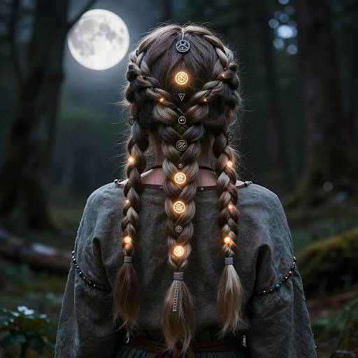 Mystical Slavic Braids Under Moonlight