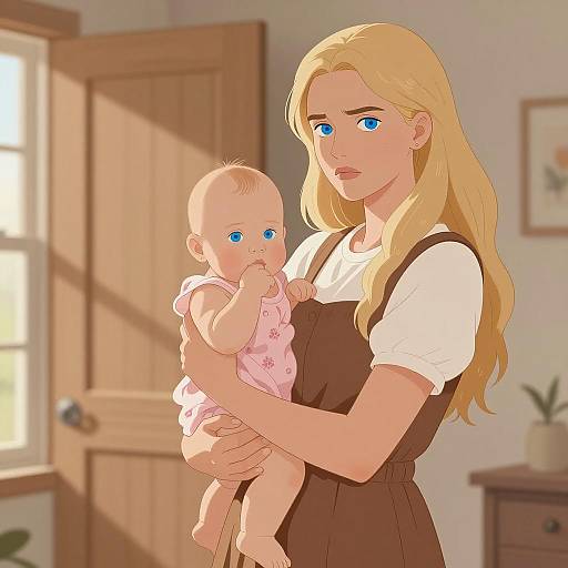 Serious Mother with Baby in Sunlight